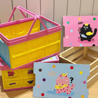 Portable Camping Storage Box with Wooden Lid, Foldable Outdoor Organizer Basket for Picnic and Travel
