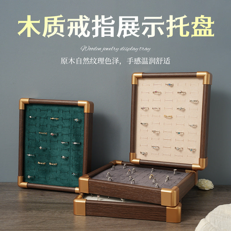 Wooden Ring Display Tray Jewelry Organizer Velvet Earring Holder