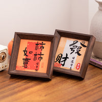 New Chinese Style Red Festive Mini Photo Frame with Calligraphy Art for Home Decor