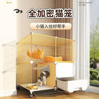 Large Double-Layer Cat Cage with Integrated Litter Box and Ladder, Indoor Pet Enclosure