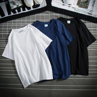 Unisex Vintage Solid Color Cotton Loose Short Sleeve T-Shirt