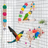 3-Pack Parrot Chew Toys with Perch Stand and Slotted Wood Blocks