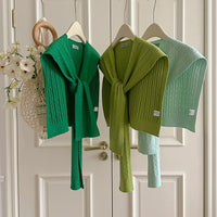 Knitted Solid Color Shawl Cardigan with Neck Protection