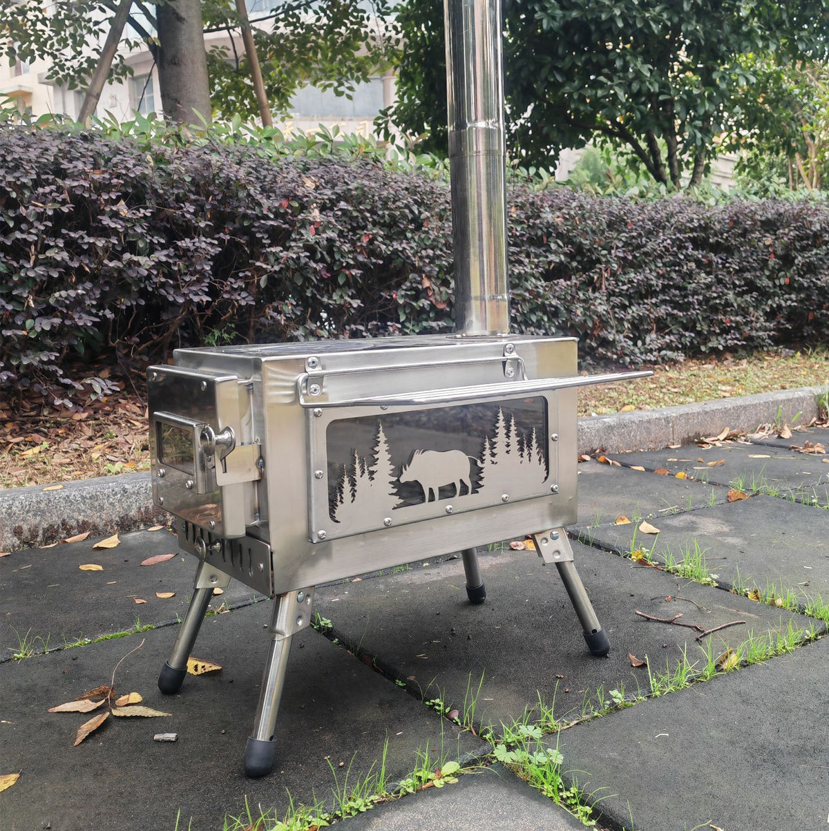 Portable Outdoor Folding Wood Burning Tent Stove with Multi-functional Lighting and Heating