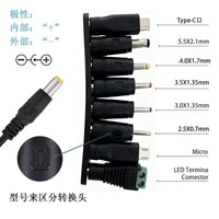 Adjustable 3-12V 2A/3A/5A Universal Power Adapter with 8-in-1 Connector Tips for LED Lights and More