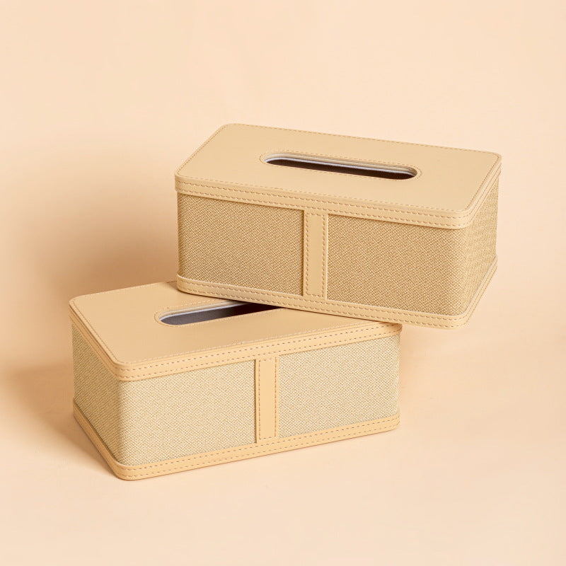 French Style Soft Leather Tissue Box Creative Light Luxury Living Room Desktop Entrance Paper Towel Holder