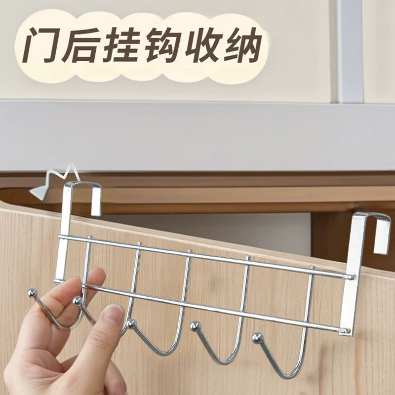 Over-the-Door Hook Organizer for Clothes, Bags, and Hats - Stainless Steel 5-Hook Rack