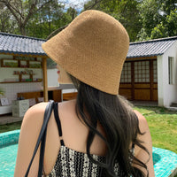 Hand-Woven Straw Bucket Hat for Women - Sun Protection & Breathable