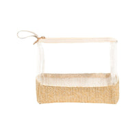 Straw Woven Cosmetic Organizer Bag with Clear Top Handle
