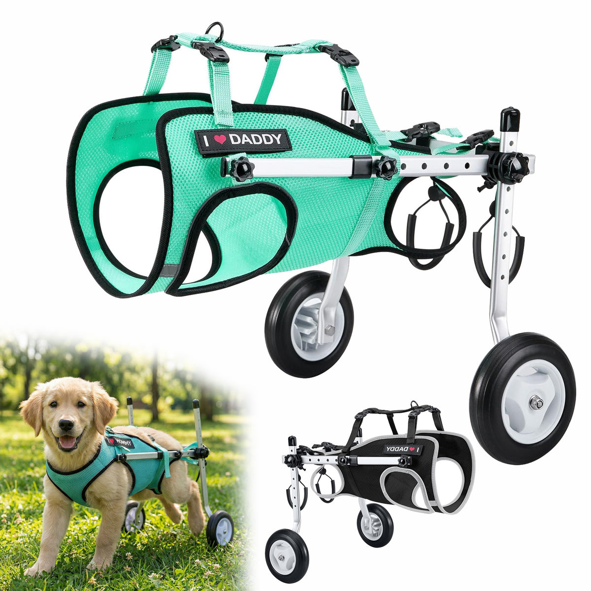 Pet Dog Wheelchair for Hind Leg Rehabilitation - Lightweight, Silent, Reflective Mobility Aid