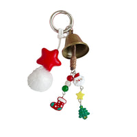 Christmas Bell Keychain with Star Pendant and Fluffy Ball