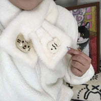 Cute Cat and Fish Plush Scarf for Winter, Thickened Japanese Style Warm Cross Scarf for Students