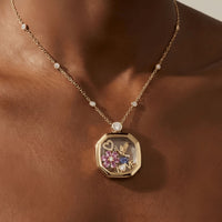 Vintage Square Zircon Glass Locket Pendant Necklace for DIY