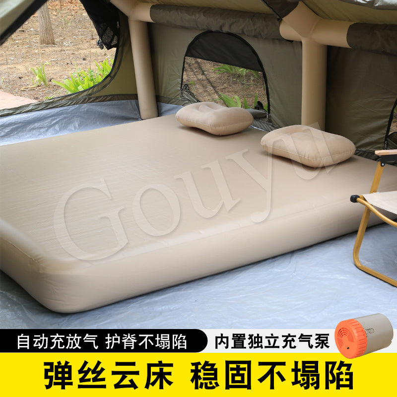 Automatic Inflatable Air Mattress with Elastic Silk Cloud Bed Surface for Outdoor Camping and Home Use