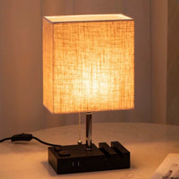 USB Fabric Table Lamp with Phone Holder and AC Outlets for Bedroom Living Room