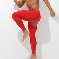 Men's Modal Thermal Underwear with Open Crotch, Thin Base Layer Leggings for Winter