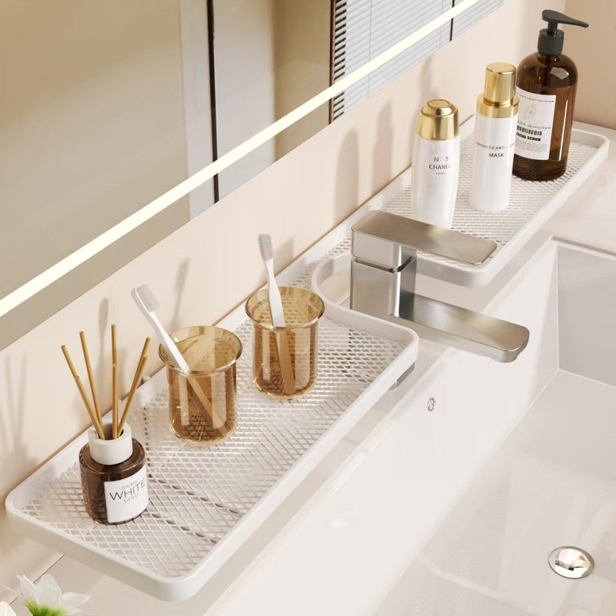 Bathroom Vanity Shelf with Faucet Wall Mount for Washbasin Storage