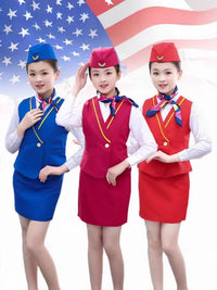 Kids Pilot Captain Stewardess Uniform Costume Set for Role Play and Performances