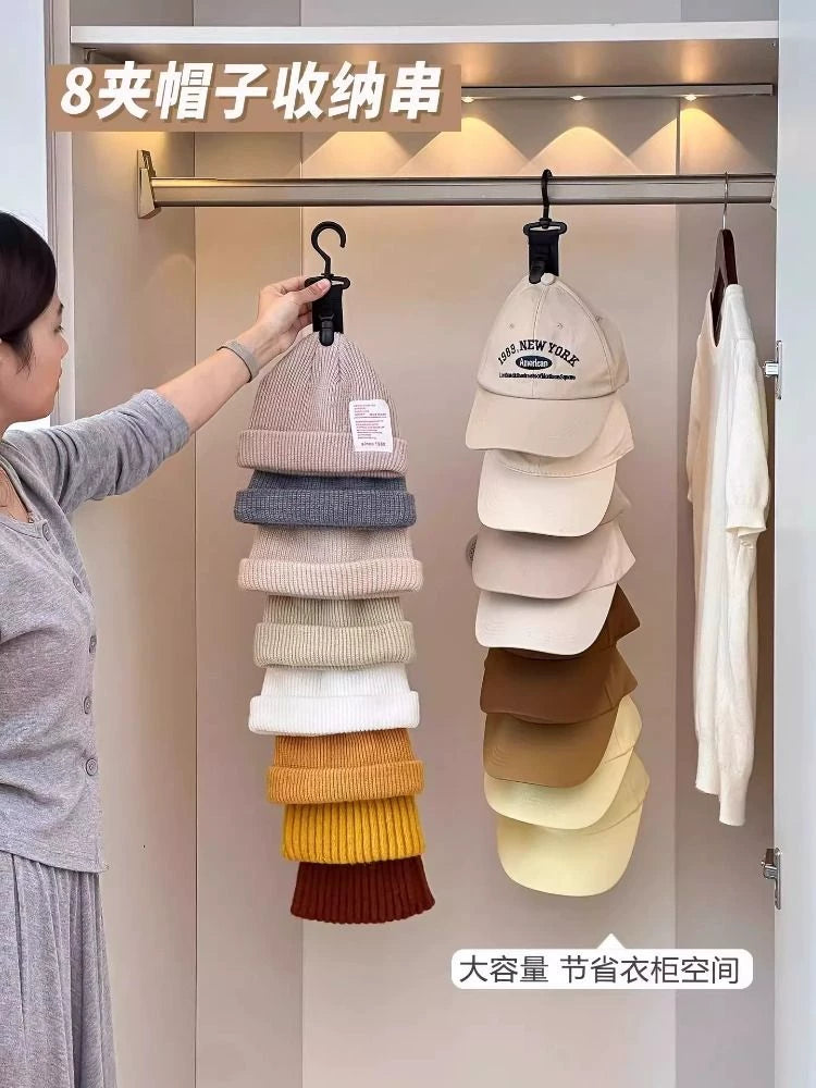 Hat Organizer Rack for Closet Door or Wall, 8-Clip Cap Hanger for Home and Dorm