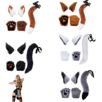 2025 New Faux Fox Fur Animal Tail Ears Bell Collar Halloween Costume Set
