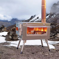 Portable Outdoor Folding Wood Burning Tent Stove with Multi-functional Lighting and Heating