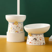 Ceramic Pet Bowl for Cats and Small Dogs, Elevated Tilted Design for Neck Protection, Anti-Spill Food and Water Dish