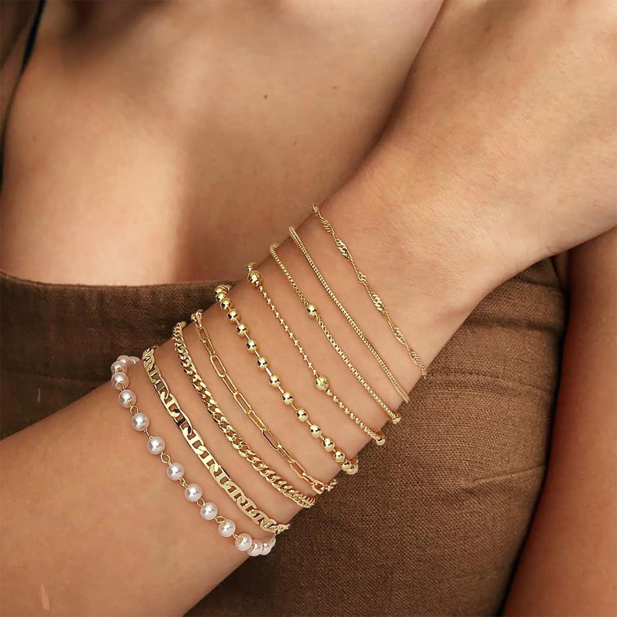 Gold Plated Copper Multi-Layer Zircon Bracelet Set