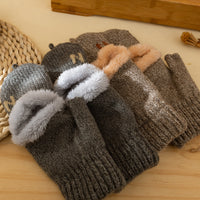 Men's Winter Flip-Top Fingerless Gloves with Windproof Thermal Lining for Cycling