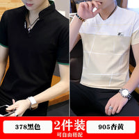 Men's V-Neck Cotton Polo Shirt Short Sleeve Summer Breathable Ice Feel