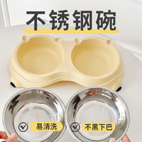 Non-Slip Stainless Steel Double Pet Bowl for Cats and Dogs, Food and Water Feeder