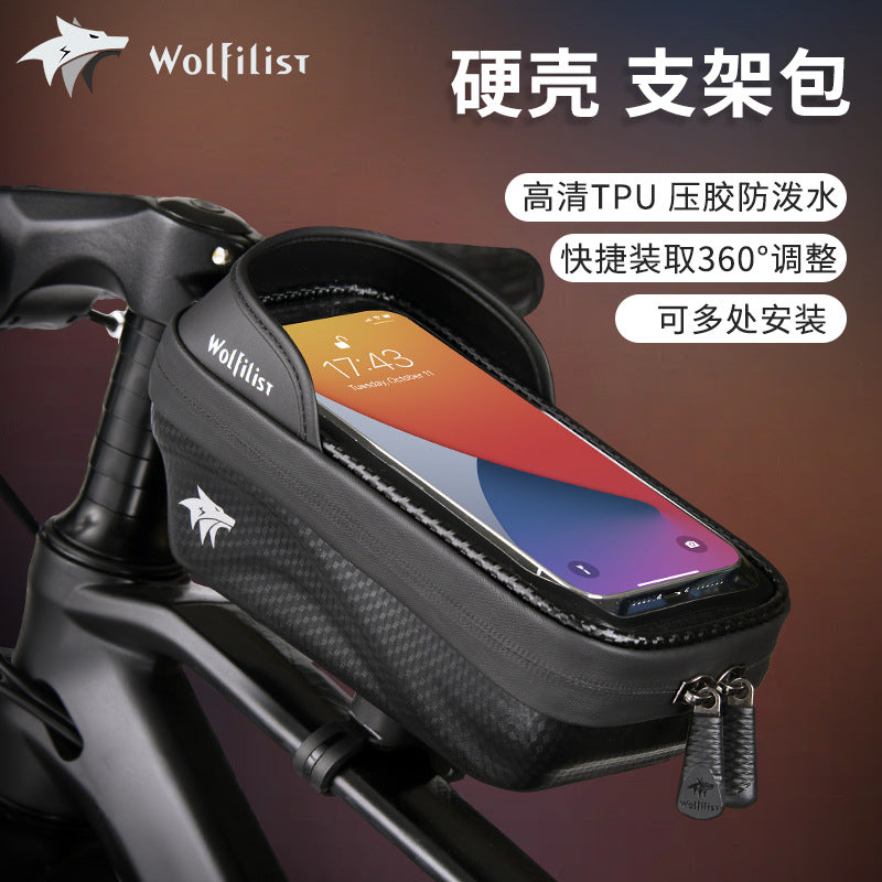 Wofilist Hard Shell Bicycle Front Frame Bag with Touchscreen Phone Holder, Waterproof MTB Cycling Pouch