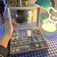 Clear Dustproof Jewelry Storage Box with Lid for Earrings, Rings, and Small Ornaments