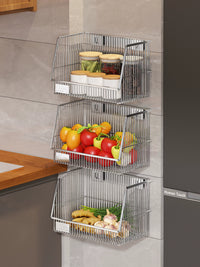 Multifunctional Wall-Mounted Kitchen Storage Rack with Drain Basket for Vegetables, Fruits, and Spices