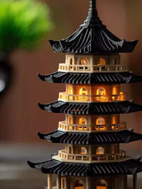 Miniature Pagoda with LED Light for Micro Landscape Aquariums and Bonsai