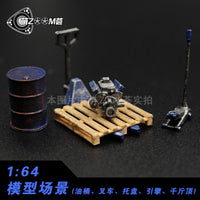 1:64 Scale Diorama Repair Shop Accessories with Figures and Engine Parts