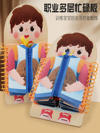 Montessori Busy Board for Early Education, Dressing Training Toy with Buttons and Zippers