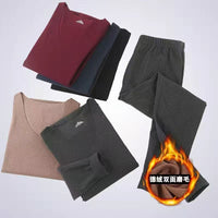 Men's Thermal V-Neck Underwear Set with Fleece Lining