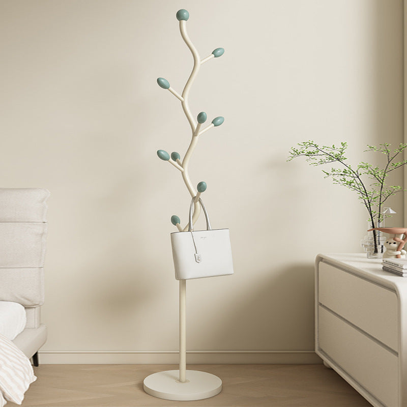 Cream Style Floor-Standing Garment Rack with Hooks for Bedroom and Living Room