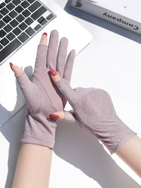 Women's Two-Finger Ice Silk UV Protection Driving Gloves Breathable Short Thin Sunscreen Gloves