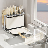 Magnetic Knife Block & Chopping Board Holder, Multifunctional Kitchen Organizer Rack with Utensil Storage