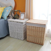 Large Woven Laundry Hamper with Lid, Rattan Style Clothes Basket Storage Bin for Home