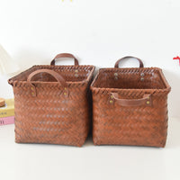 American Retro Woven Storage Basket with Handles, Imitation Rattan Laundry Hamper for Dirty Clothes, Snacks, Toys