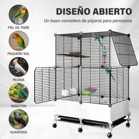 Large Multi-Tier Movable Bird Cage for Parrots and Mynah Birds, Freely Assembled