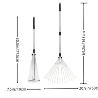 Retractable Garden Leaf Rake with Hand Protection Set, Stainless Steel 15-Tooth Agricultural Tool