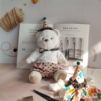30cm LinaBear Clown Outfit Set - White Shirt & Plaid Pants for Medium Teddy Bear Doll Clothes