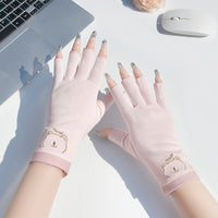 Women's Summer Half-Finger Cotton UV Protection Gloves for Driving Cycling & Outdoor Activities