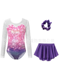 Girls' Mesh Ballet Leotard with Skirt and Headpiece Set for Dance Practice & Performance