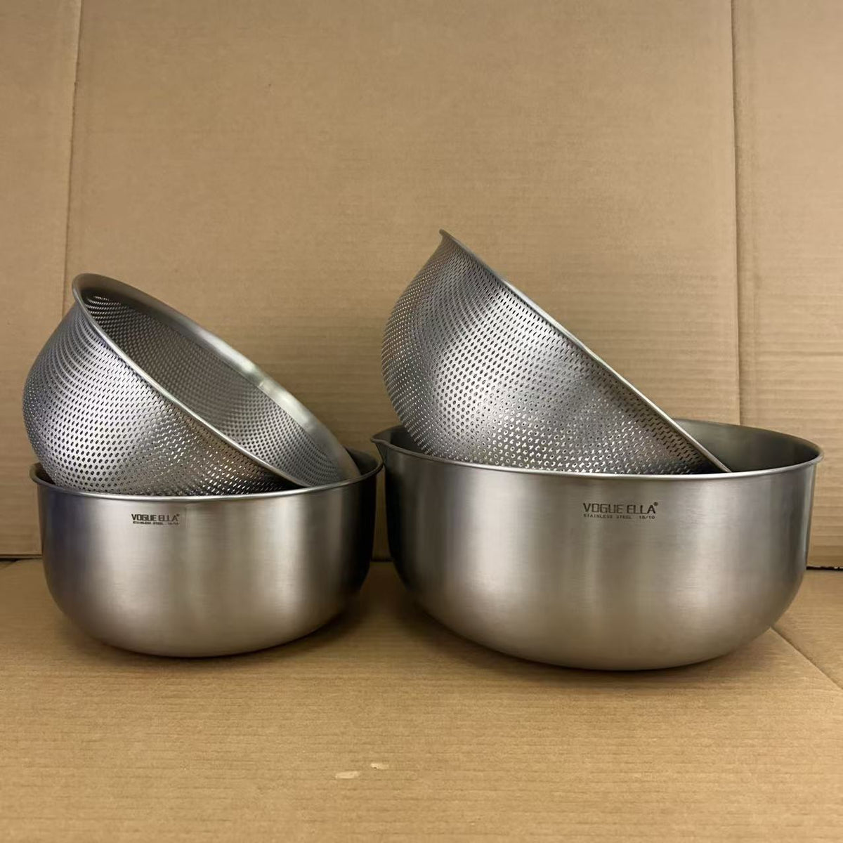 VOGUEELLA 18/10 Stainless Steel Mixing Bowl and Colander Set for Kitchen