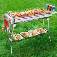 Portable Stainless Steel Charcoal BBQ Grill with Folding Design and Complete Accessories