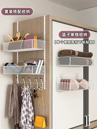 Wall-Mounted Hat Rack with Storage Basket and Hooks for Wardrobe Organization